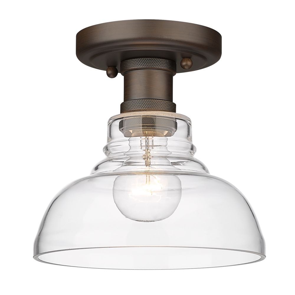 Golden Lighting 0305-FM RBZ-CLR Carver RBZ Flush Mount in Rubbed Bronze with Clear Glass Shade